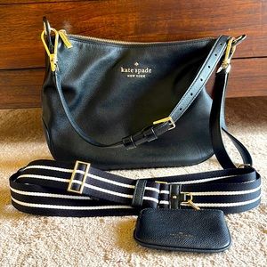 Kate Spade very gently used cross body bag. Black. H-11”, L-8”, W-3”.